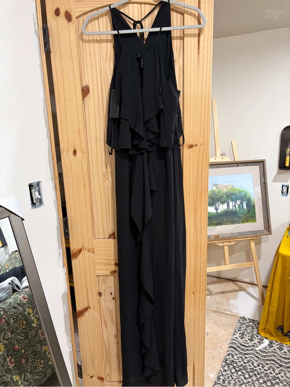 BCBGMaxAzria Black Ruffled Halter gown